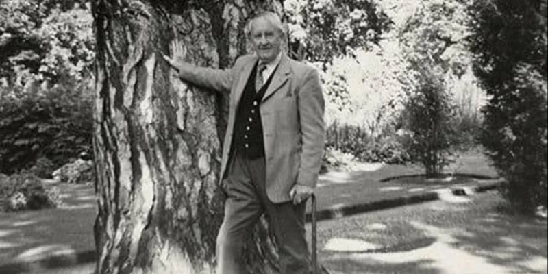 J.R.R. Tolkien and his beloved black pine, August 1973