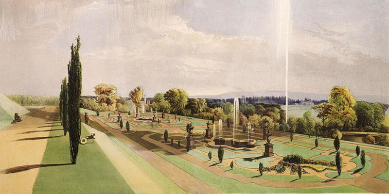 Worsley New Hall tuinen in de jaren 1850