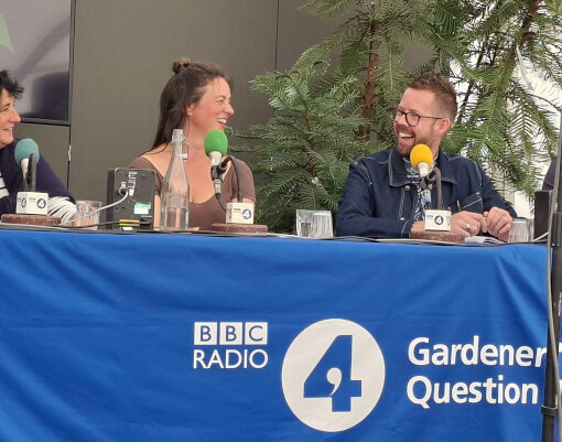 Pippa Greenwood, Frances Tophill, Matthew Pottage, James Wong as Gardeners' Question Time panelists.