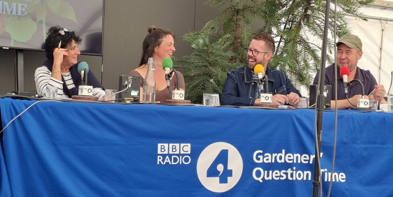 Pippa Greenwood, Frances Tophill, Matthew Pottage, James Wong as Gardeners' Question Time panelists.